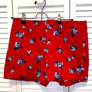 red, white & blue rose patterned shorts